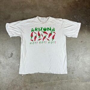 Vintage Arizona Hot Hot Hot Chili Pepper Graphic T-Shirt White Single Stitch L